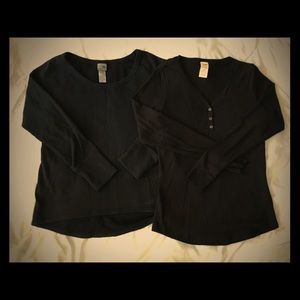 Two black long-sleeve shirts, both medium.